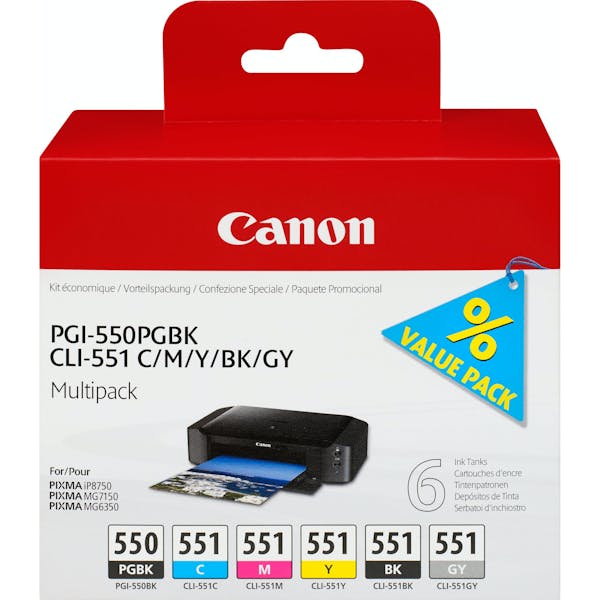 Canon Tinte PGI-550PGBK/CLI-551 Multipack schwarz/dreifarbig mit grau (6496B005)_Image_0