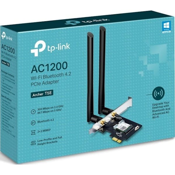 TP-Link AC1200 DualBand Desktop, 2.4GHz/5GHz WLAN, Bluetooth 4.2, PCIe x1 (Archer T5E)_Image_1