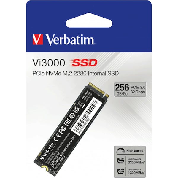 Verbatim Vi3000 PCIe NVMe SSD 256GB, M.2 2280 / M-Key / PCIe 3.0 x4 (49373)_Image_1