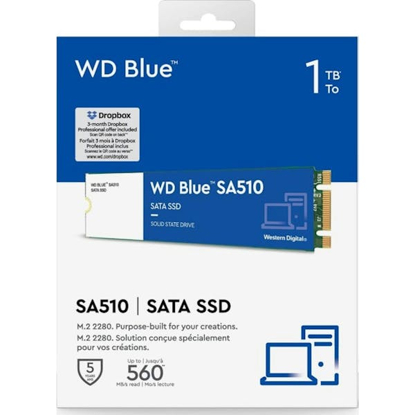 Western Digital WD Blue SA510 SSD 1TB, M.2 2280 / B-M-Key / SATA 6Gb/s (WDS100T3B0B / WDBB8H0010BNC)_Image_1