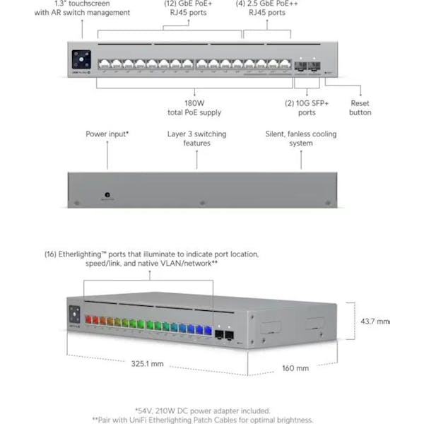 Ubiquiti UniFi Pro Max Rackmount Gigabit Smart Switch, 16x RJ-45, 2x SFP+, 180W PoE++ (USW-PRO-MAX-16-POE)_Image_6